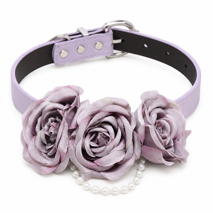 Dusty Lavender Floral Dog Collar with Pearl Accent and Rose Design