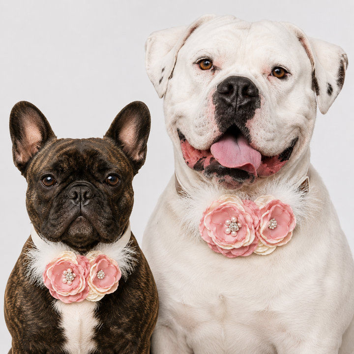 Blush Pink and Ivory Floral Dog Collar with Pearl Accent and Feather Detail
