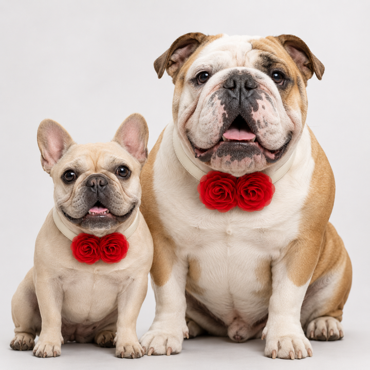 Red Floral Dog Collar with Layered Rose Design