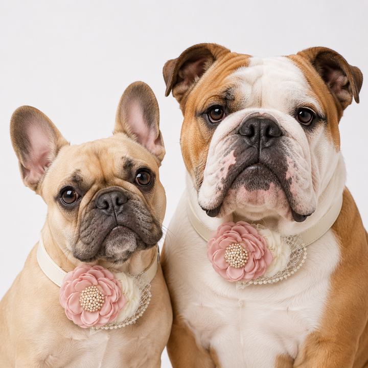 Blush Pink and Ivory Floral Dog Collar with Pearl Accent and Ring Holder