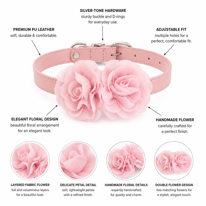 Soft Pink Floral Dog Collar with Rose Flower Design