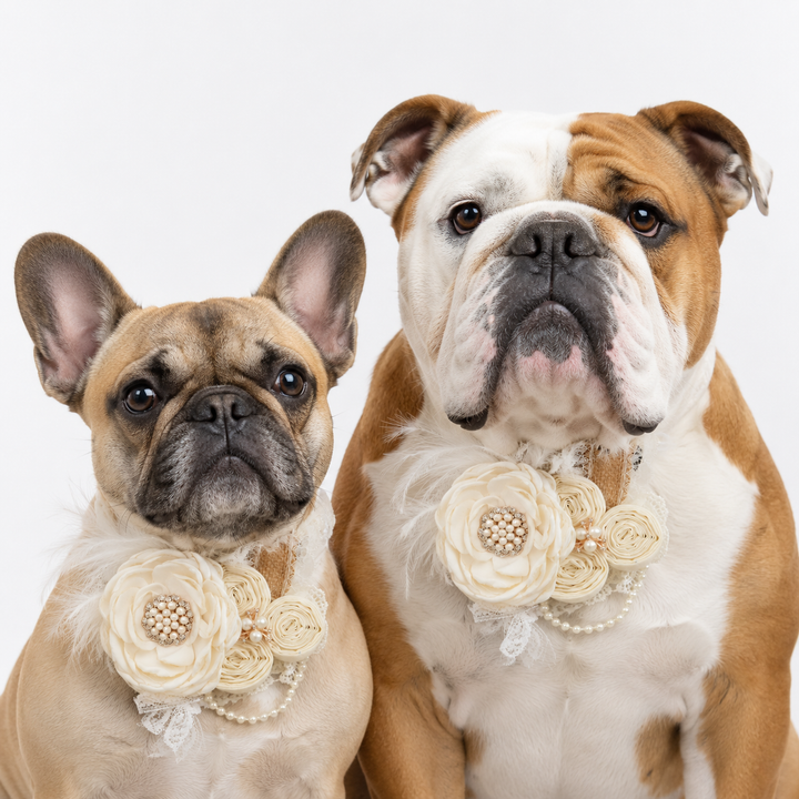 Ivory Floral Dog Collar with Lace Accent and Pearl Detail