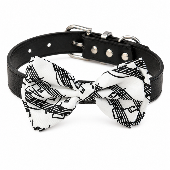 Black & White Music Note Dog Bow Tie Collar