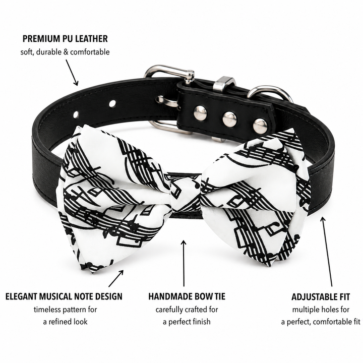 Black & White Music Note Dog Bow Tie Collar