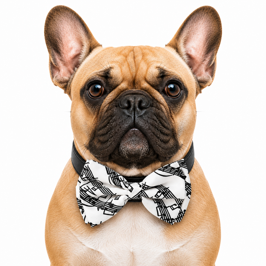 Black & White Music Note Dog Bow Tie Collar