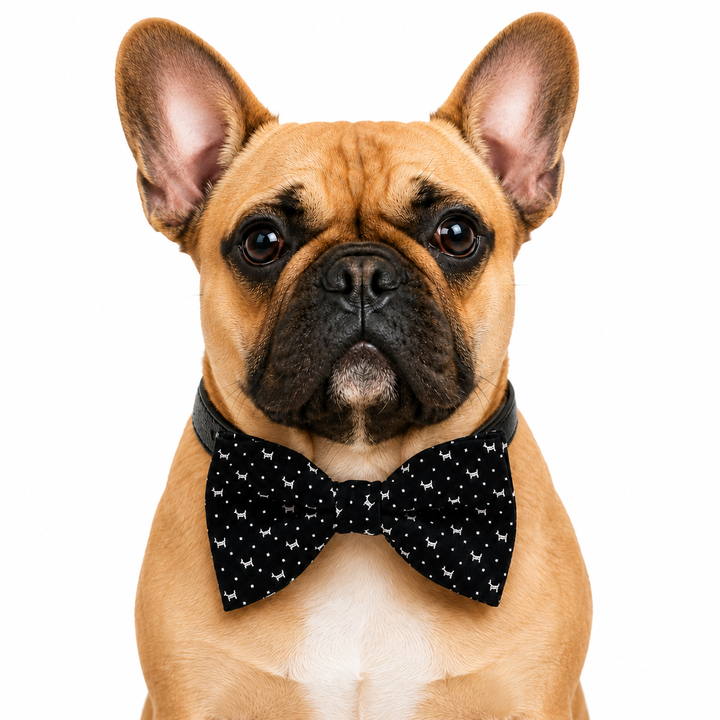 Black Dog Bow Tie Collar with Adjustable Vegan Leather Collar for Dogs & Puppies
