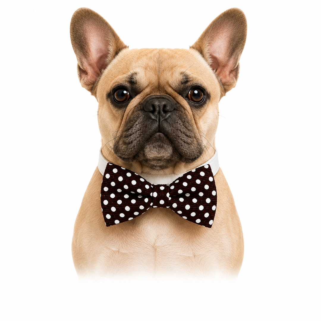 Brown Polka Dot Dog Bow Tie Collar with Adjustable Vegan Leather Collar for Dogs & Puppies