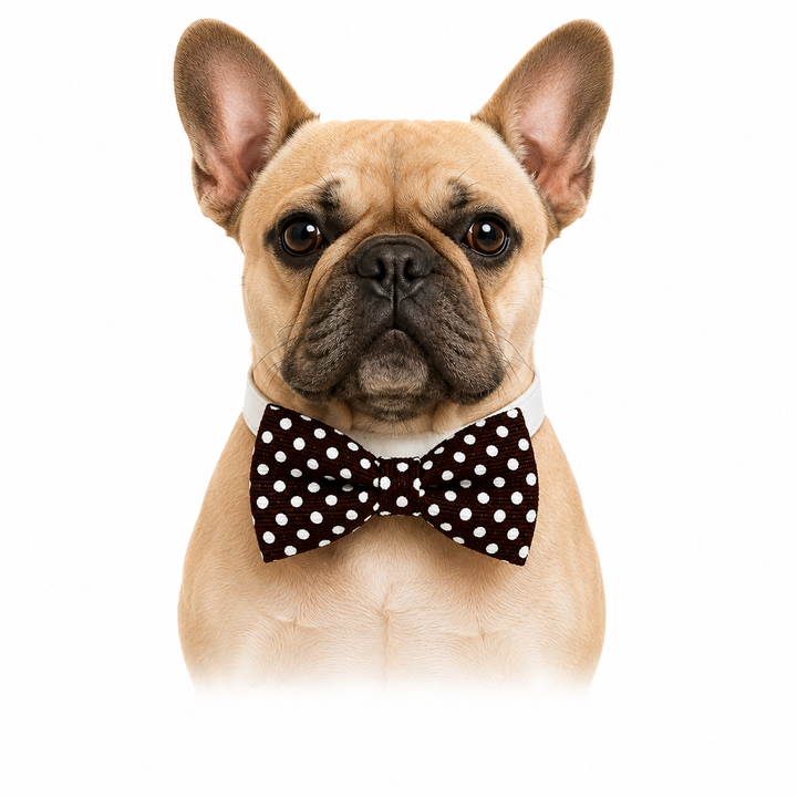 Brown Polka Dot Dog Bow Tie Collar with Adjustable Vegan Leather Collar for Dogs & Puppies