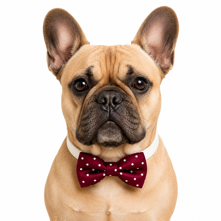Burgundy Satin Polka Dot Dog Bow Tie Collar with Adjustable Vegan Leather Collar for Dogs & Puppies
