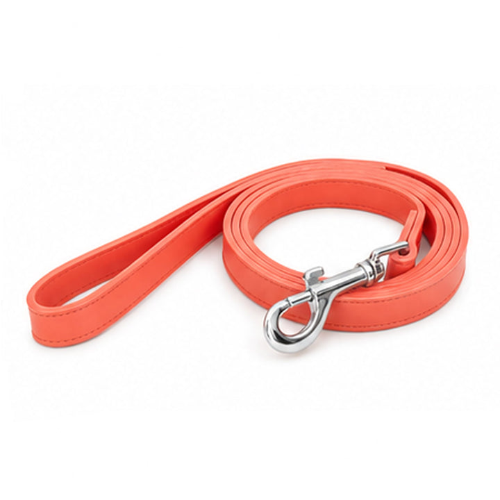 Coral soft vegan leather dog leash, 48 inches long and 0.75 inches wide