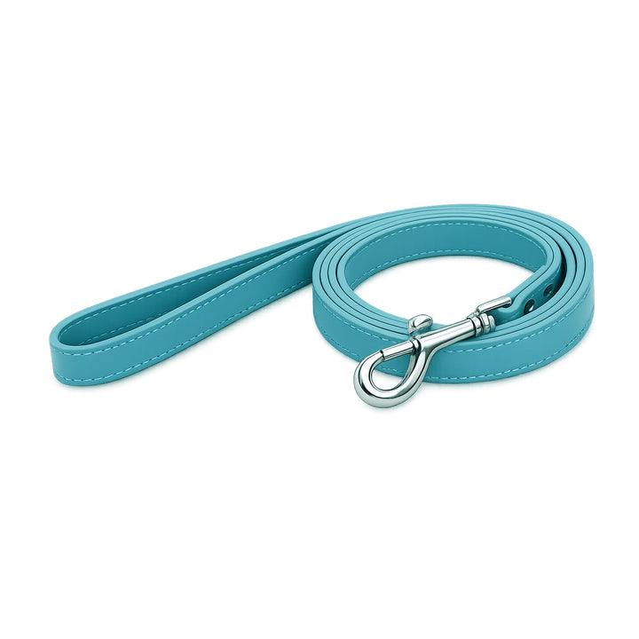 Dusty blue soft vegan leather dog leash, 48 inches long and 0.75 inches wide