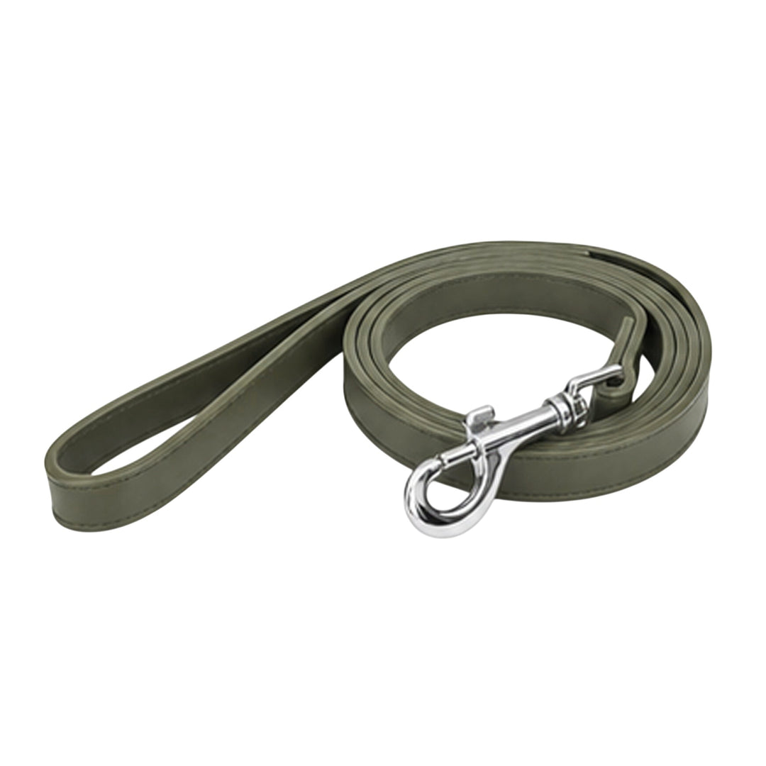 Dusty olive soft vegan leather dog leash, 48 inches long and 0.75 inches wide