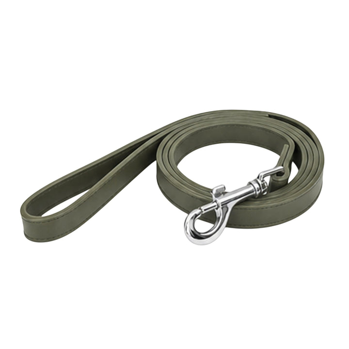 Dusty olive soft vegan leather dog leash, 48 inches long and 0.75 inches wide