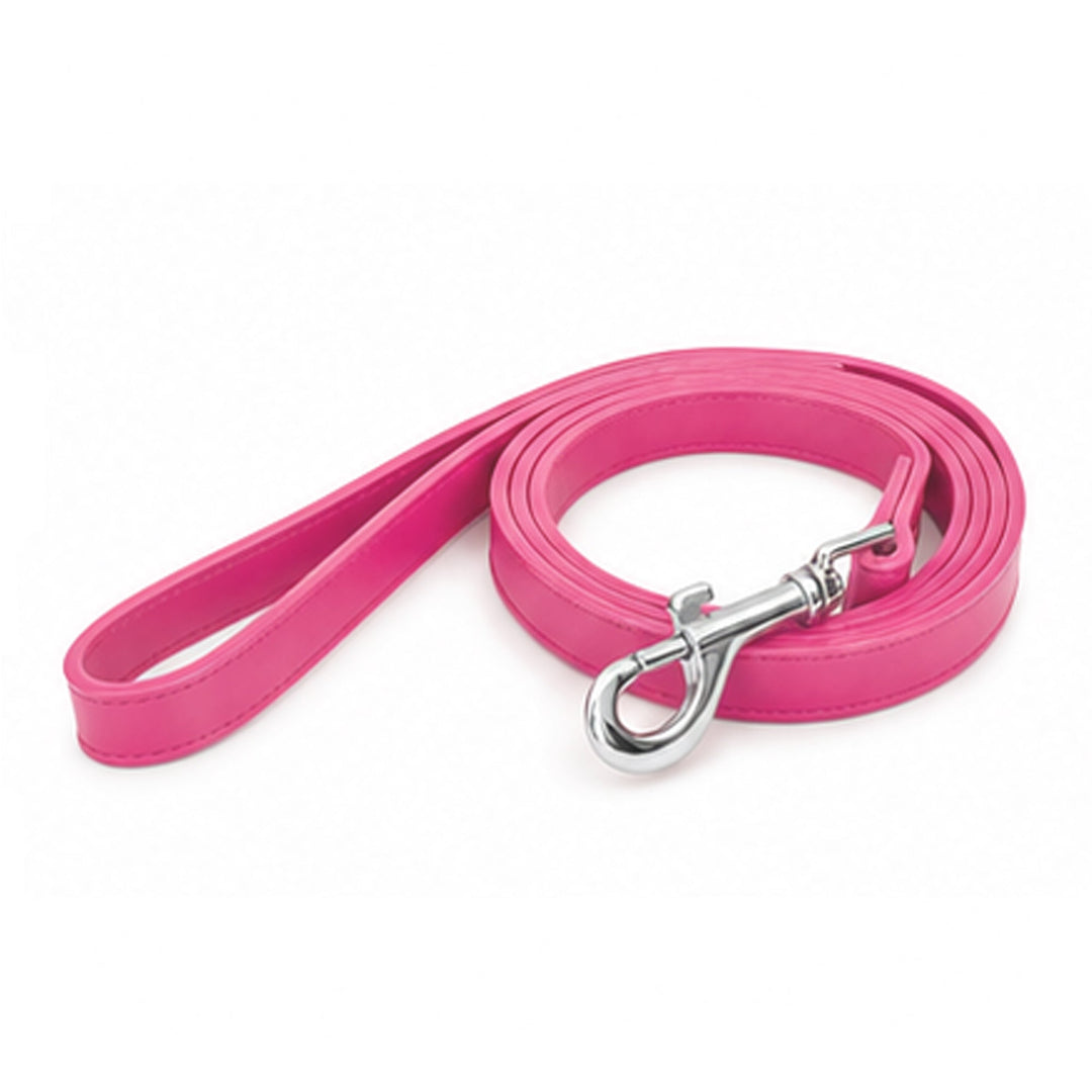 Raspberry rose soft vegan leather dog leash, 48 inches long and 0.75 inches wide