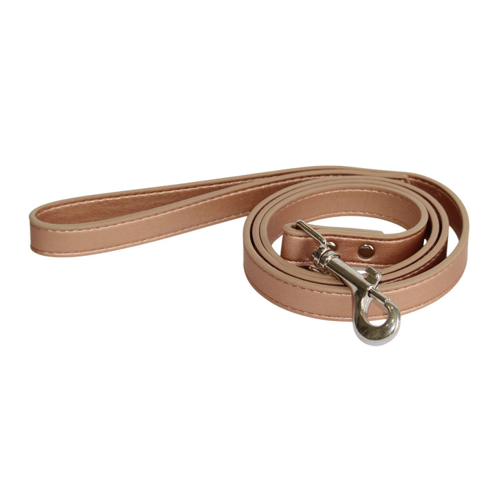 Rose gold soft vegan leather dog leash, 48 inches long and 0.75 inches wide