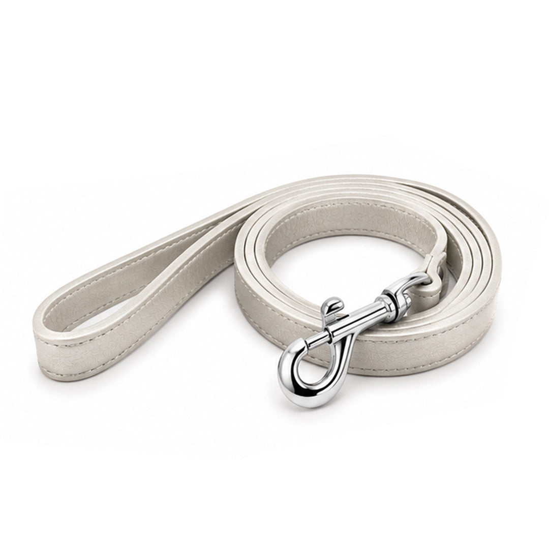 Silver soft vegan leather dog leash, 48 inches long and 0.75 inches wide