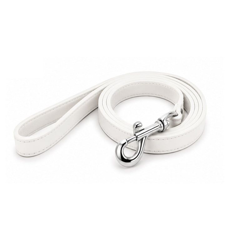 White soft vegan leather dog leash, 48 inches long and 0.75 inches wide