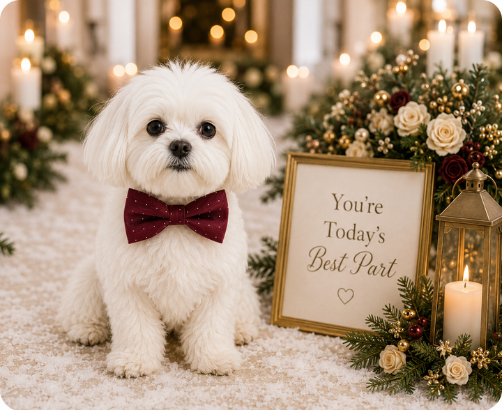 Burgundy Polka Dot Ring Bearer Dog Bow Tie Collar with White Vegan Leather Collar
