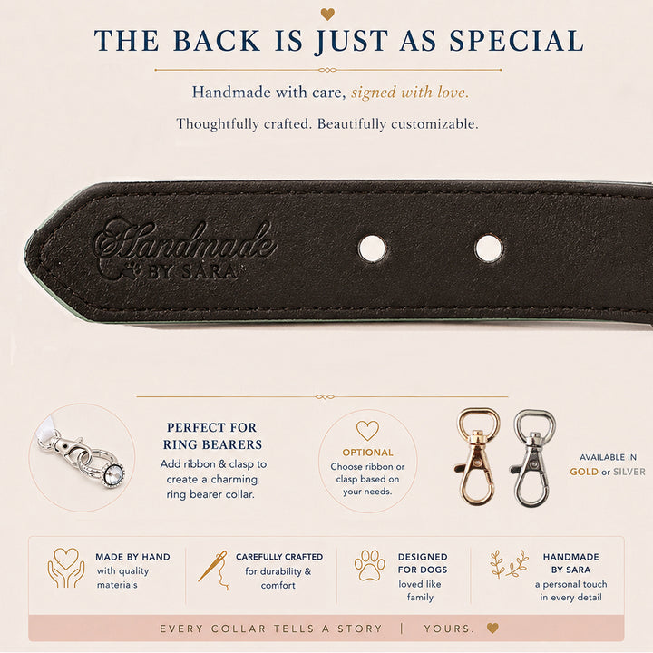 Ivory floral ring bearer dog collar with pearl center – view 8
