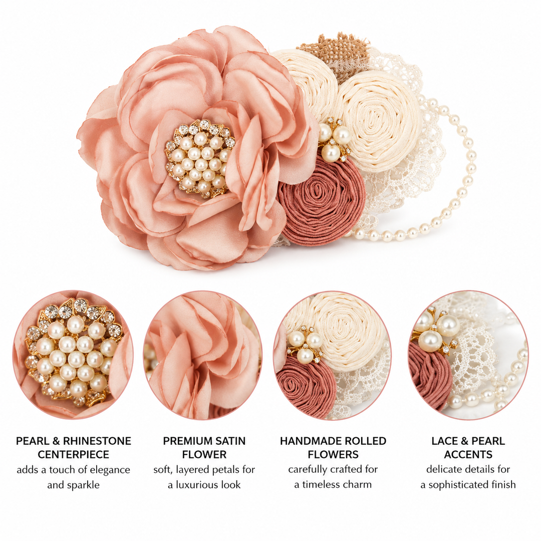 Blush Pink and Ivory Floral Dog Collar with Pearl Details and Lace Accents