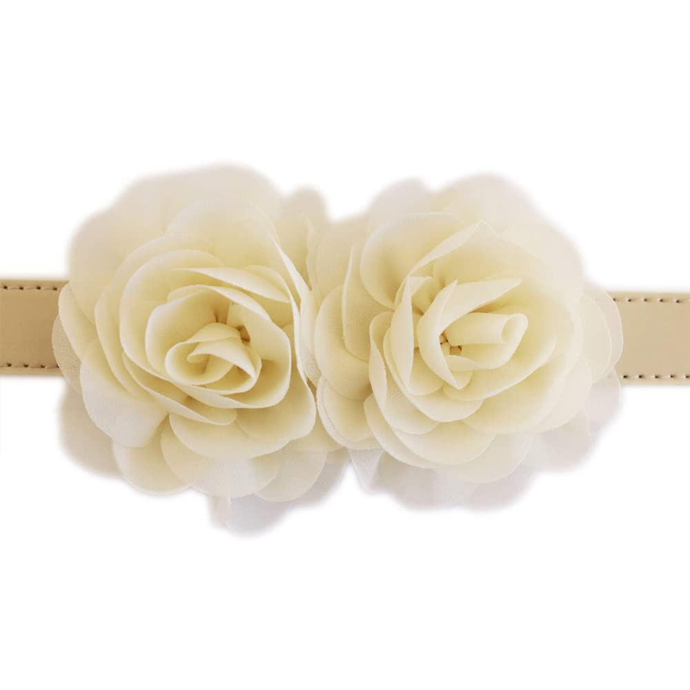 Double ivory rose floral dog collar featuring handcrafted chiffon flowers on a vegan leather collar.