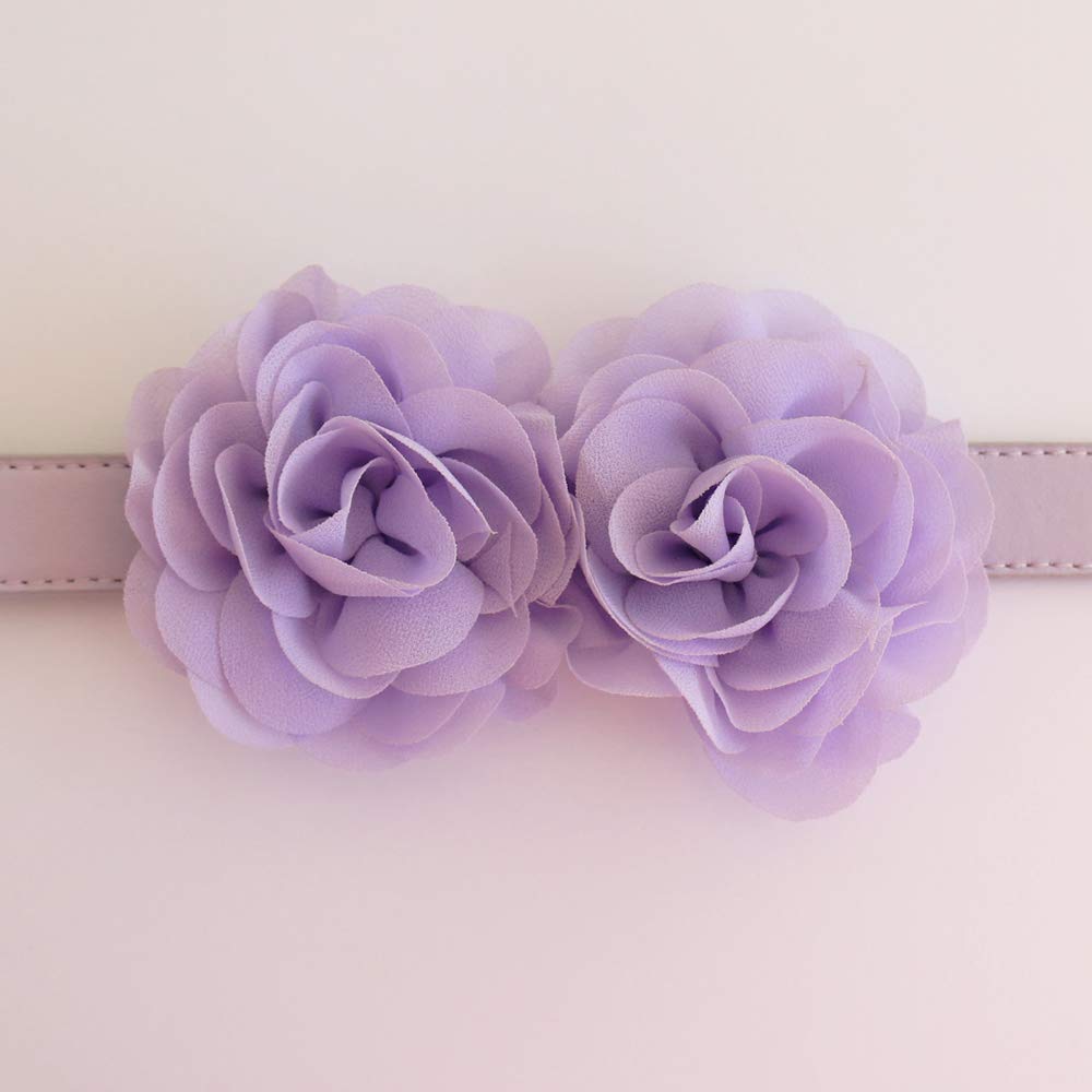 Double lilac rose flower dog collar with matching pastel vegan leather collar.