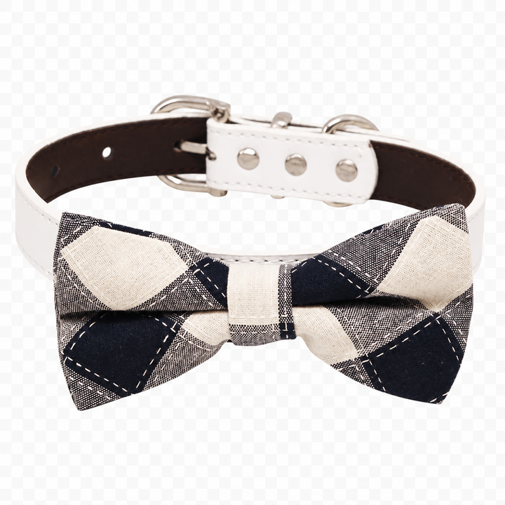 Black & White Plaid Dog Bow Tie Collar