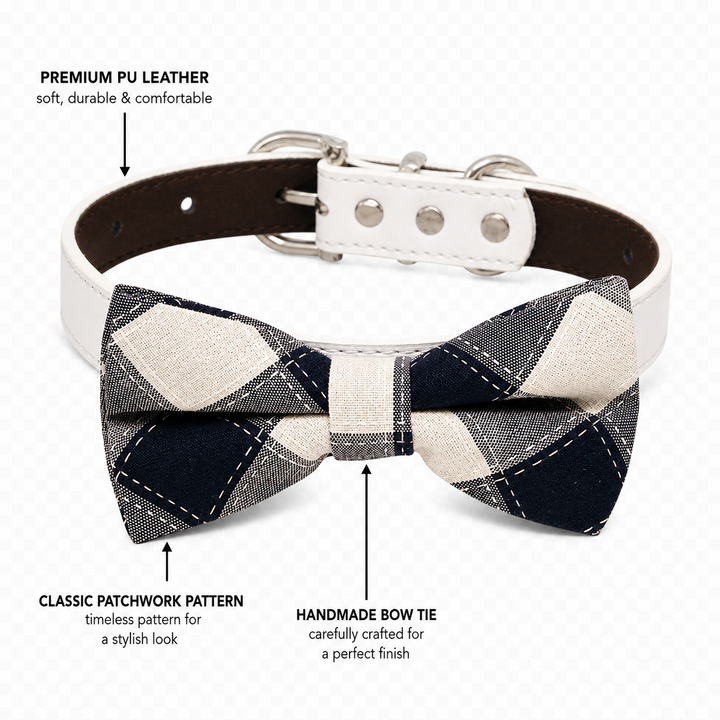 Black & White Plaid Dog Bow Tie Collar