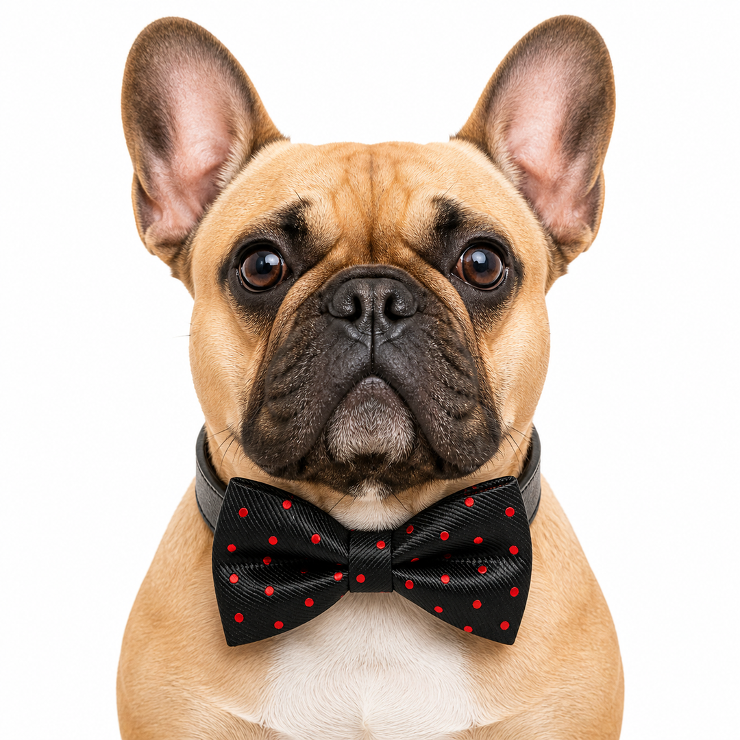Black & Red Dog Bow Tie Collar with Adjustable Vegan Leather Collar for Dogs & Puppies