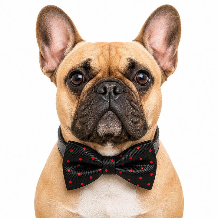 Black & Red Dog Bow Tie Collar with Adjustable Vegan Leather Collar for Dogs & Puppies