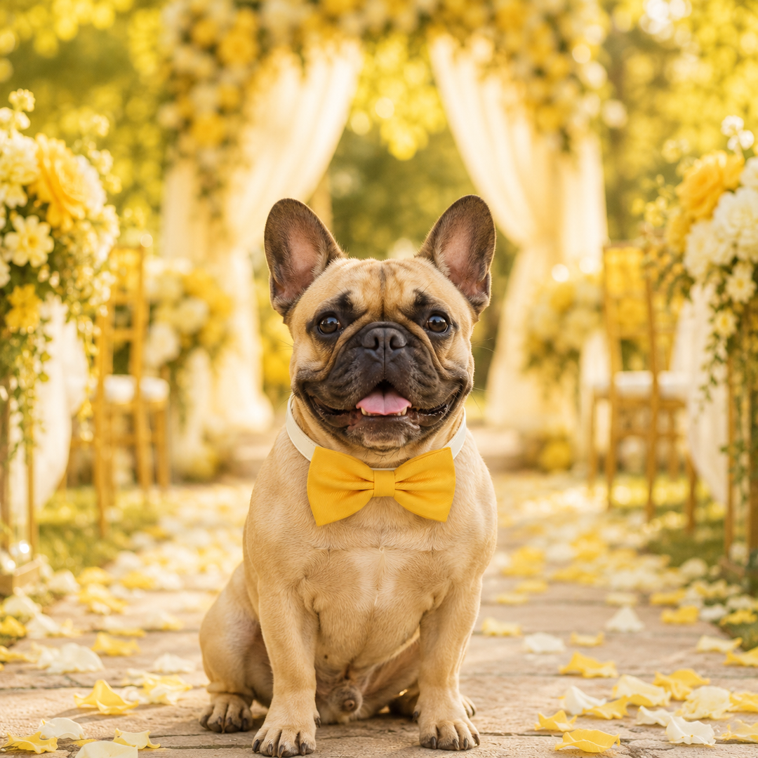 Yellow mustard Bow Tie Collar, XS to XXL collar, warm earthy summer spring wedding, Terracotta color dog ring bearer Puppy proposal collar