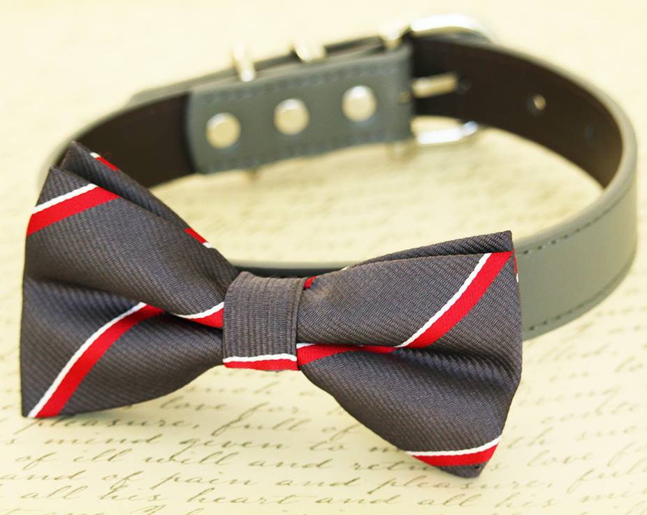 Charcoal and Red dog bow tie, Pet Wedding, Dog Lovers, Charcoal wedding , Wedding dog collar