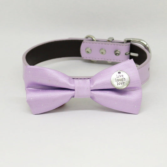 Lilac Dog Bow tie Collar, Lilac Leather dog collar, Live love laugh, handmade bow tie collar, brown, purple, Lilac, brown, Ivory dog collar , Wedding dog collar