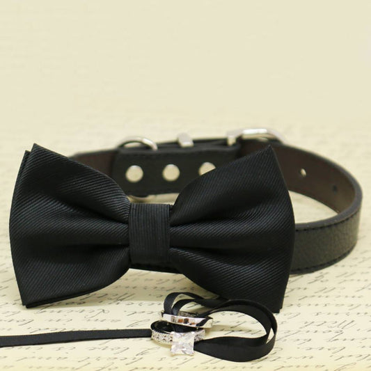 Black Dog Bow Tie ring bearer Collar, Pet Wedding, Would you Marry me?, Proposal , Wedding dog collar