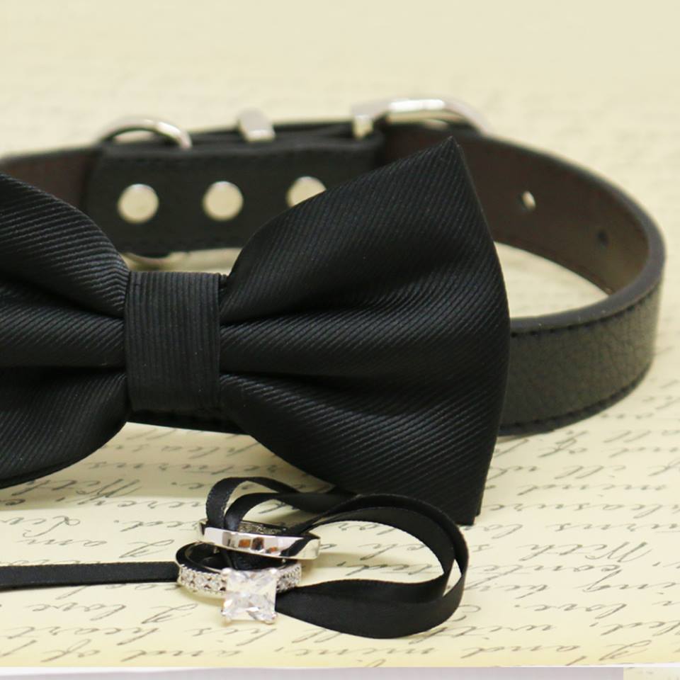 Black Dog Bow Tie ring bearer Collar, Pet Wedding, Would you Marry me?, Proposal , Wedding dog collar