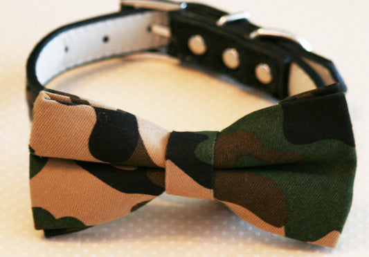 Camouflage Dog Bow Tie attached to collar, Pet Wedding, Dog Lovers , Wedding dog collar