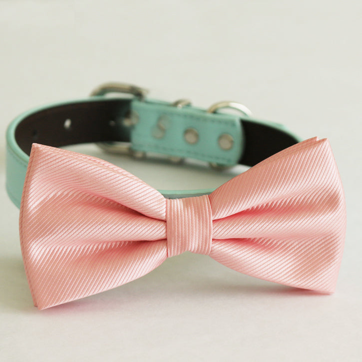 Blush bow tie collar Leather dog Ivory blue Navy or Gold collar Dog ring bearer dog ring bearer Puppy XS to XXL collar and bow tie, adjustable , Wedding dog collar