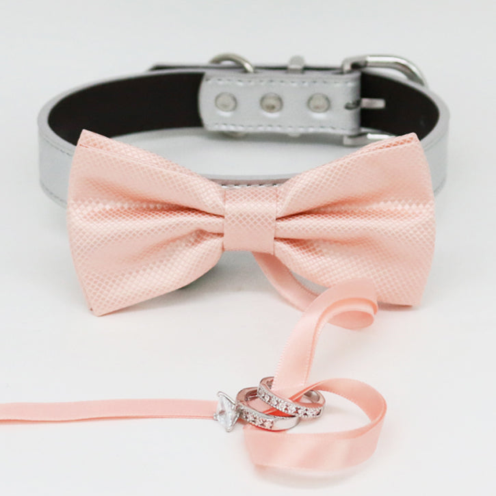 Pearl Blush bow tie collar Leather collar Dog ring bearer ring bearer adjustable handmade XS to XXL collar bow Puppy Proposal Pink Ivory collar , Wedding dog collar