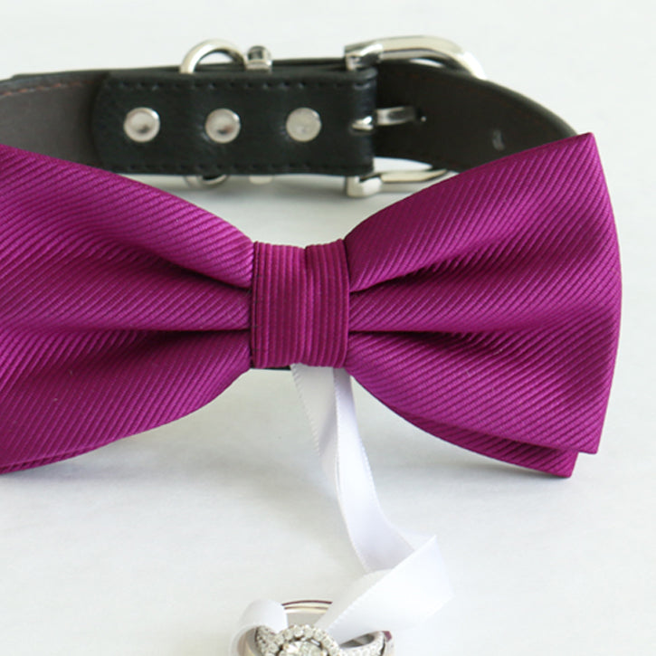 Berry bow tie collar Leather collar Dog ring bearer ring bearer adjustable handmade XS to XXL collar and bow, Puppy bow collar, Proposal , Wedding dog collar