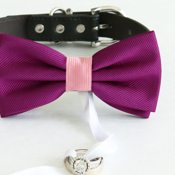 Berry blush bow tie collar Leather collar Dog ring bearer ring bearer adjustable handmade XS to XXL collar and bow, Puppy bow collar, Proposal , Wedding dog collar