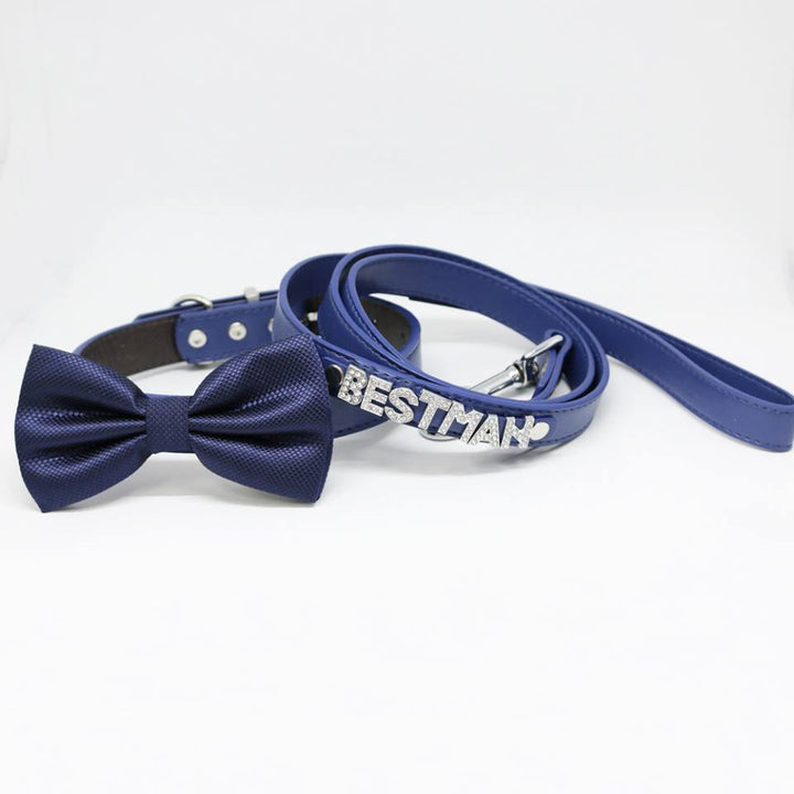 Dog Bow Tie collar and Leash, Navy Bow tie, Best Man, Handmade, Dog ring bearer, Pet wedding, Something blue , Wedding dog collar