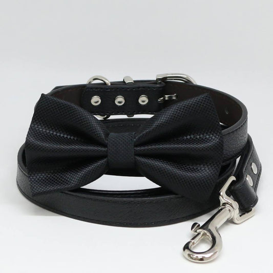 Black Dog Bow Tie collar Leash, Black Leash, Handmade Gifts, Puppy Love , Wedding dog collar