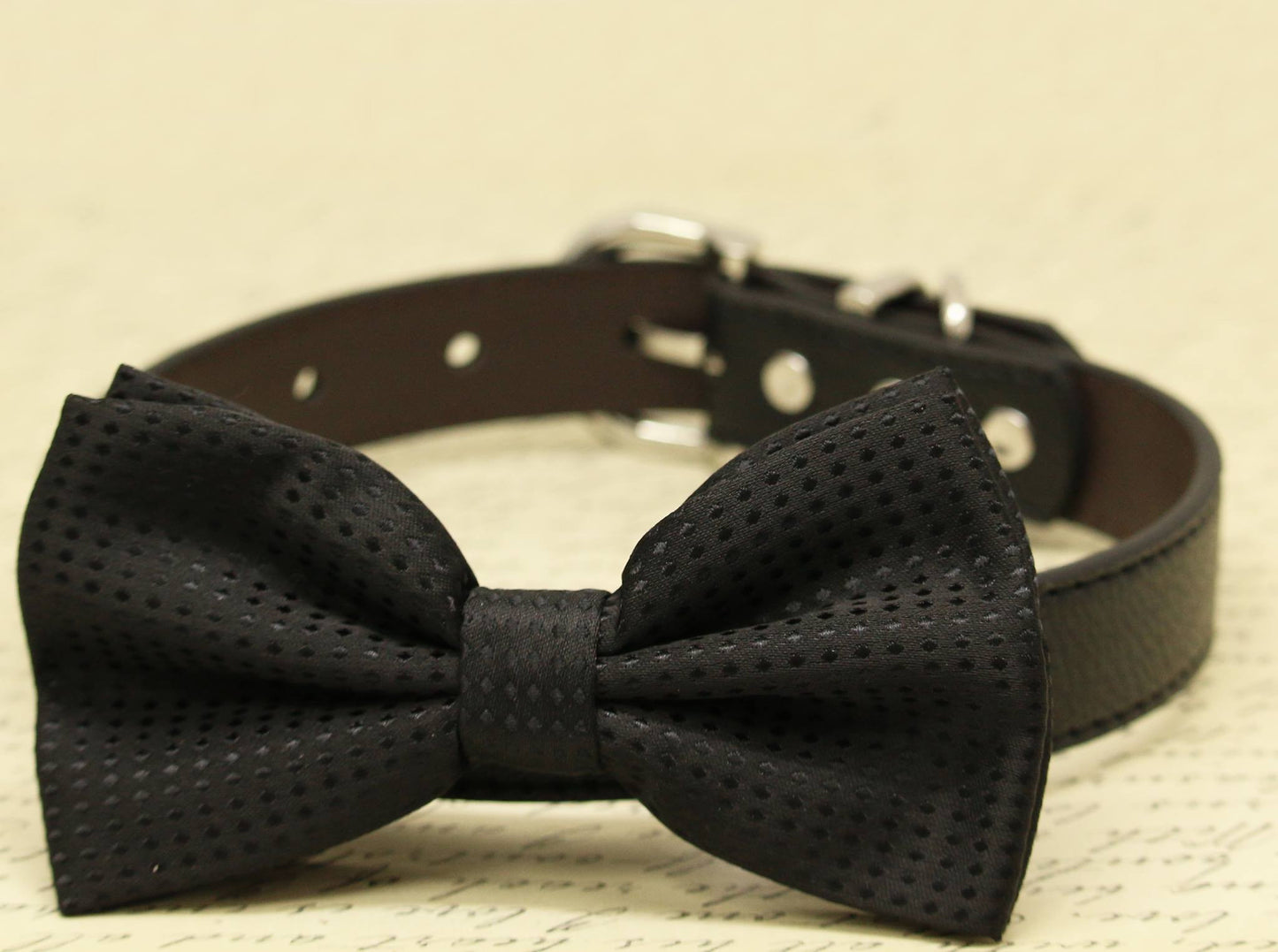 Black Wedding Dog collar Bow Tie, Pet wedding black polka dots bow tie, puppy , Wedding dog collar