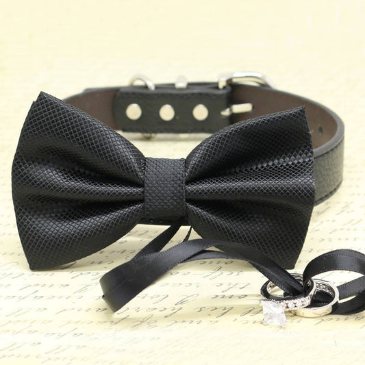 Black Dog Bow Tie ring bearer Collar, Pet Wedding, Made with Love, Proposal , Wedding dog collar