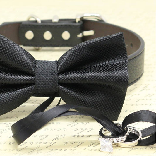 Black Dog Bow Tie ring bearer Collar, Pet Wedding, Made with Love, Proposal , Wedding dog collar
