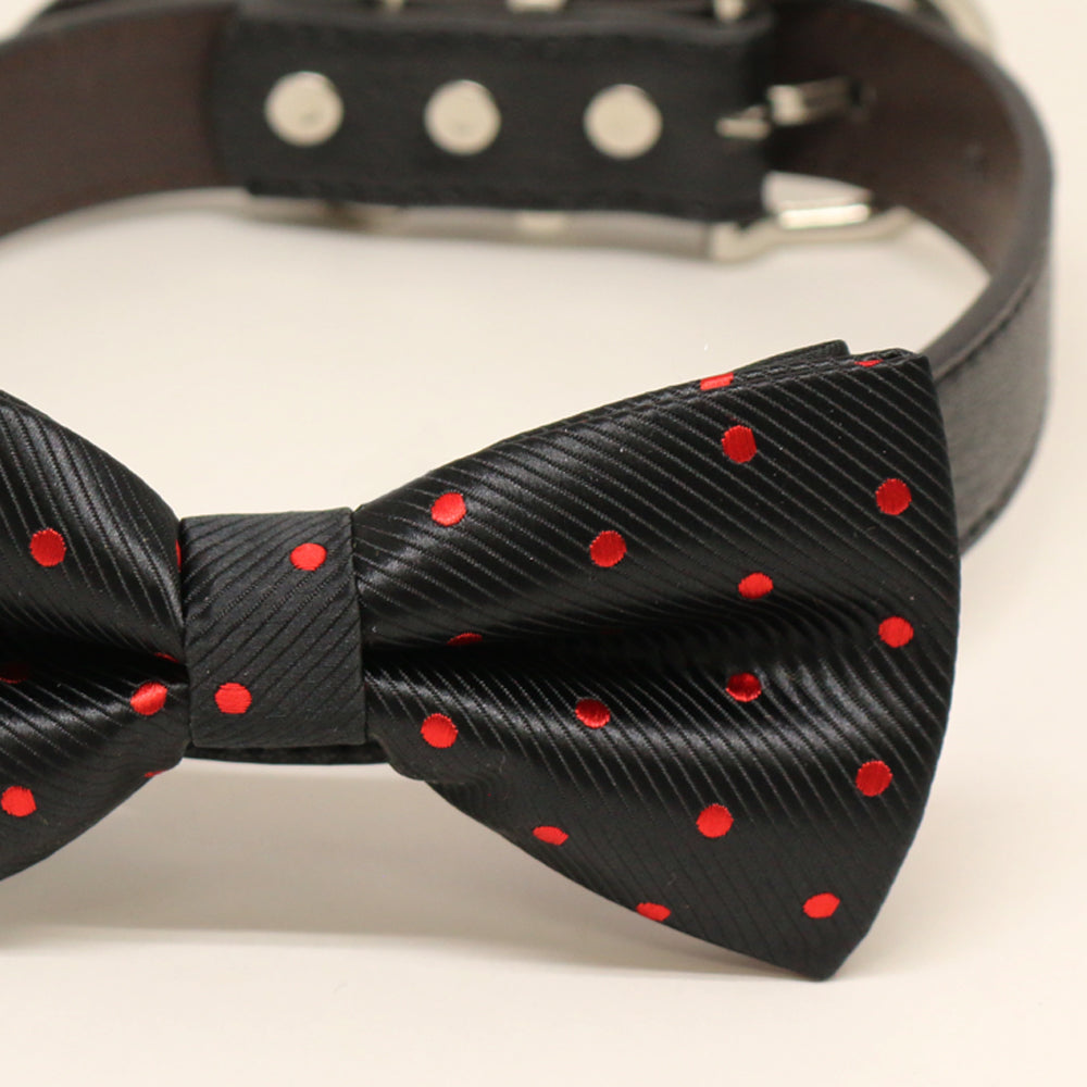 Black red Dog Bow Tie Collar, Black, Red, Gray leather dog collar, Dog ring bearer, Plaid bow tie, Dog ring bearer, boy dog collar, polka dots , Wedding dog collar