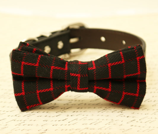 Black Red dog bow tie attached to collar, gift, Red bow , Wedding dog collar