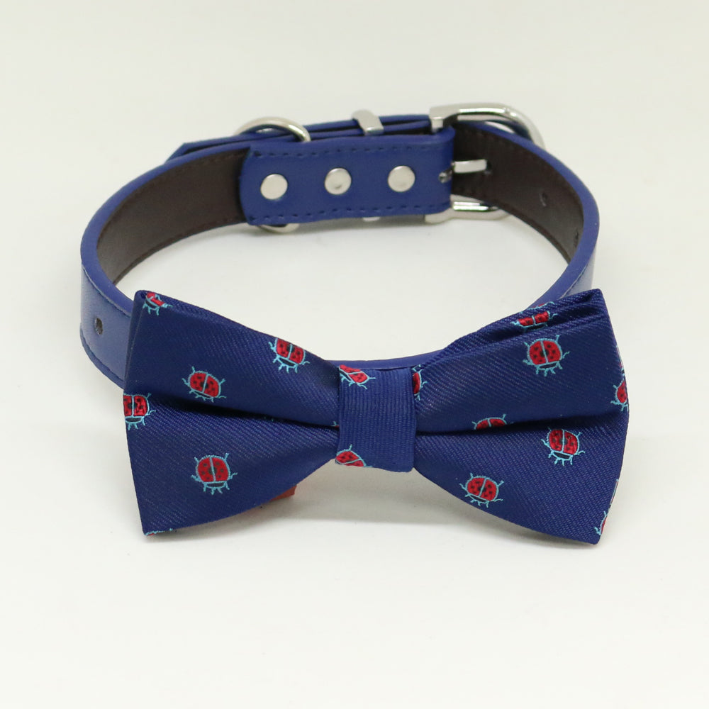 Navy Dog Bow Tie Collar,Ladybug lucky Bow tie, Navy blue dog collar , Wedding dog collar