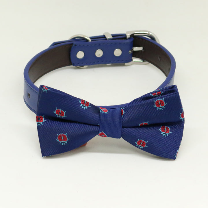 Navy Dog Bow Tie Collar,Ladybug lucky Bow tie, Navy blue dog collar , Wedding dog collar