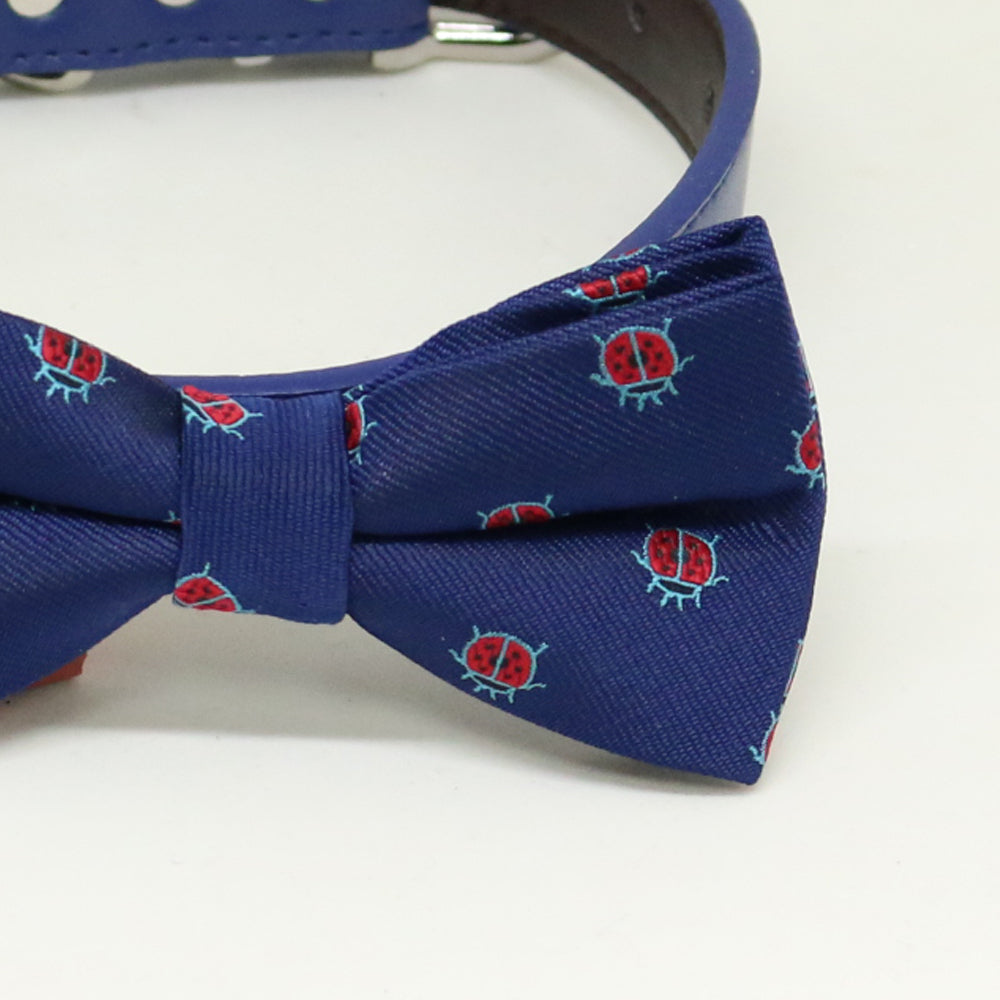 Navy Dog Bow Tie Collar,Ladybug lucky Bow tie, Navy blue dog collar , Wedding dog collar